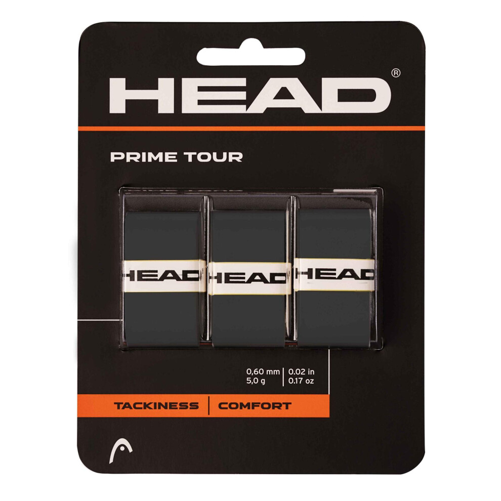 (One Size, Black) Head Prime Tour Racket Overgrip (Pack of 3)