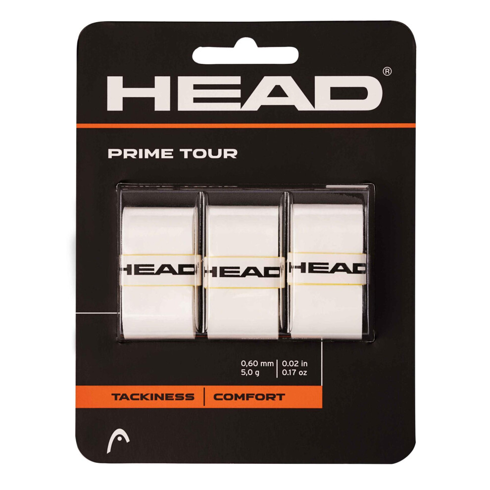 (One Size, White) Head Prime Tour Racket Overgrip (Pack of 3)