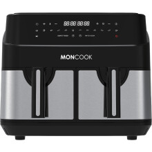 (10L, Stainless Steel) Double Air Fryer - 2 In 1 Airfryer 9L With 2 x 4.5L Baskets - 50 Recipe Cookbook - Smart Finish Function - Digital LED Display Airfryer