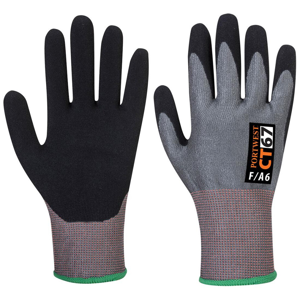 (XXL, Grey/Black) Portwest Unisex Adult CT67 F13 Nitrile Cut Resistant Gloves