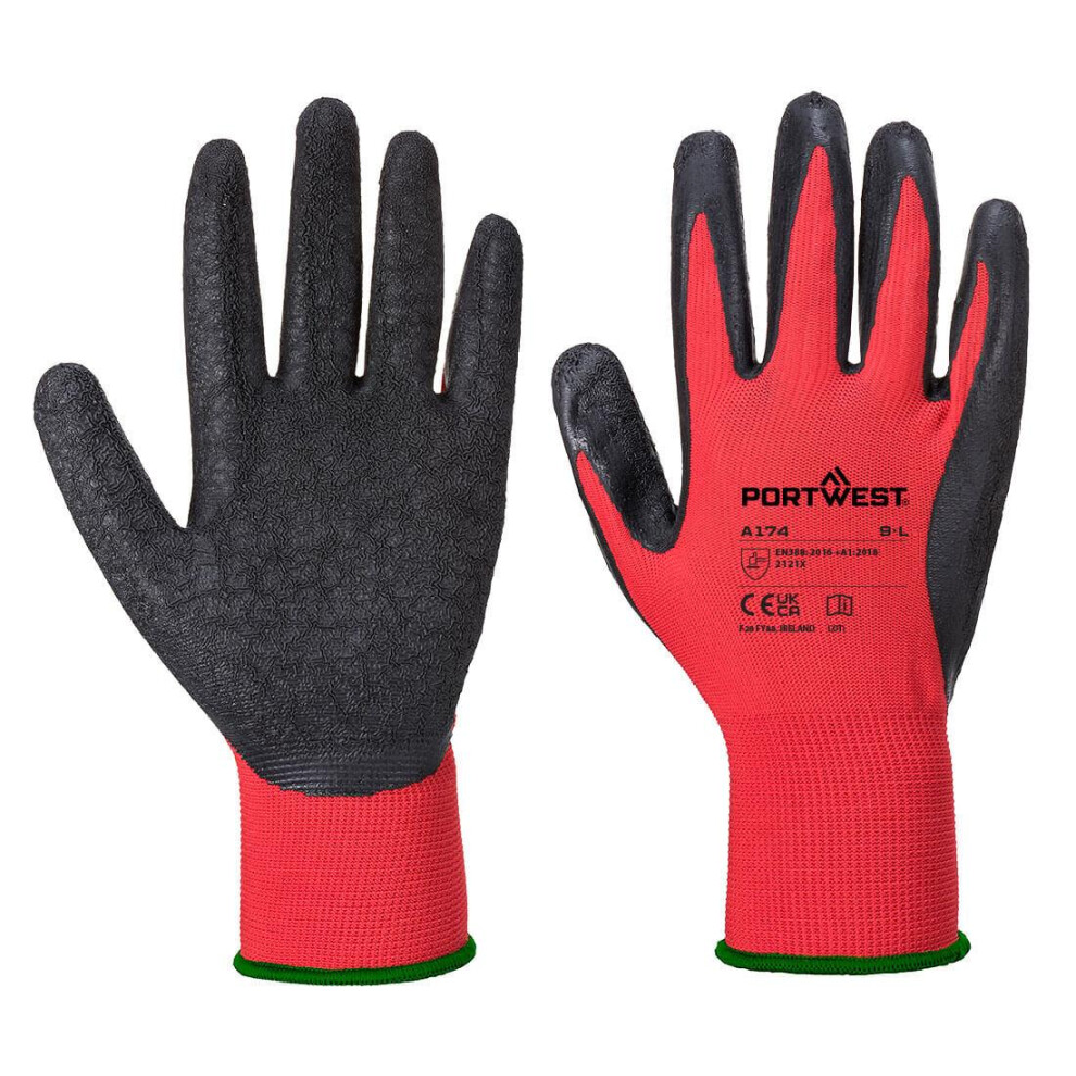 (M, Red/Black) Portwest Unisex Adult A174 Latex Grip Gloves