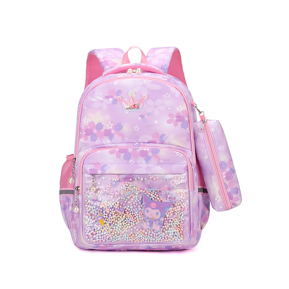 Photos - Backpack  Roomy Lightweight Nylon  For Middle School Kids Cute Cartoon Print Design(Purple)