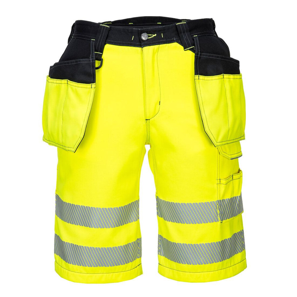 (36R, Yellow/Black) Portwest Mens PW3 Hi-Vis Holster Pocket Shorts