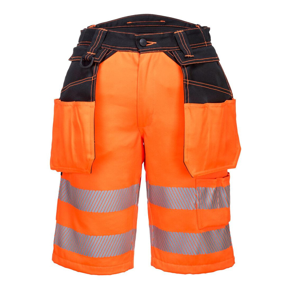 (34R, Orange/Black) Portwest Mens PW3 Hi-Vis Holster Pocket Shorts