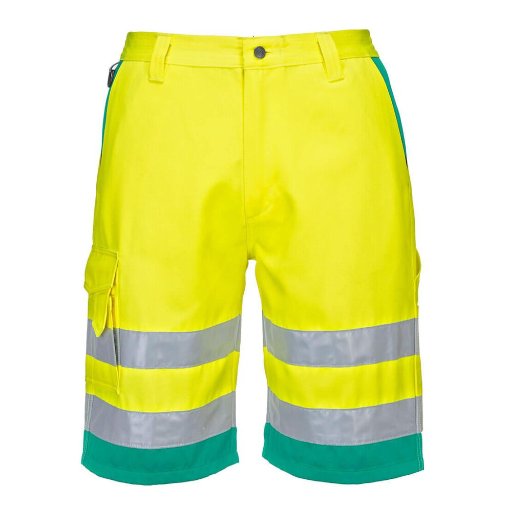 (L R, Yellow/Teal) Portwest Mens Polycotton Hi-Vis Lightweight Shorts