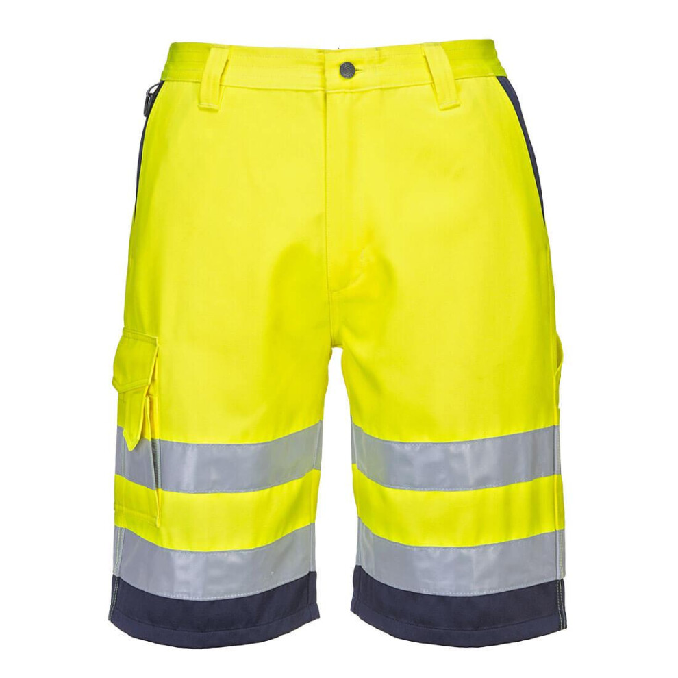 (XXL R, Yellow/Navy) Portwest Mens Polycotton Hi-Vis Lightweight Shorts