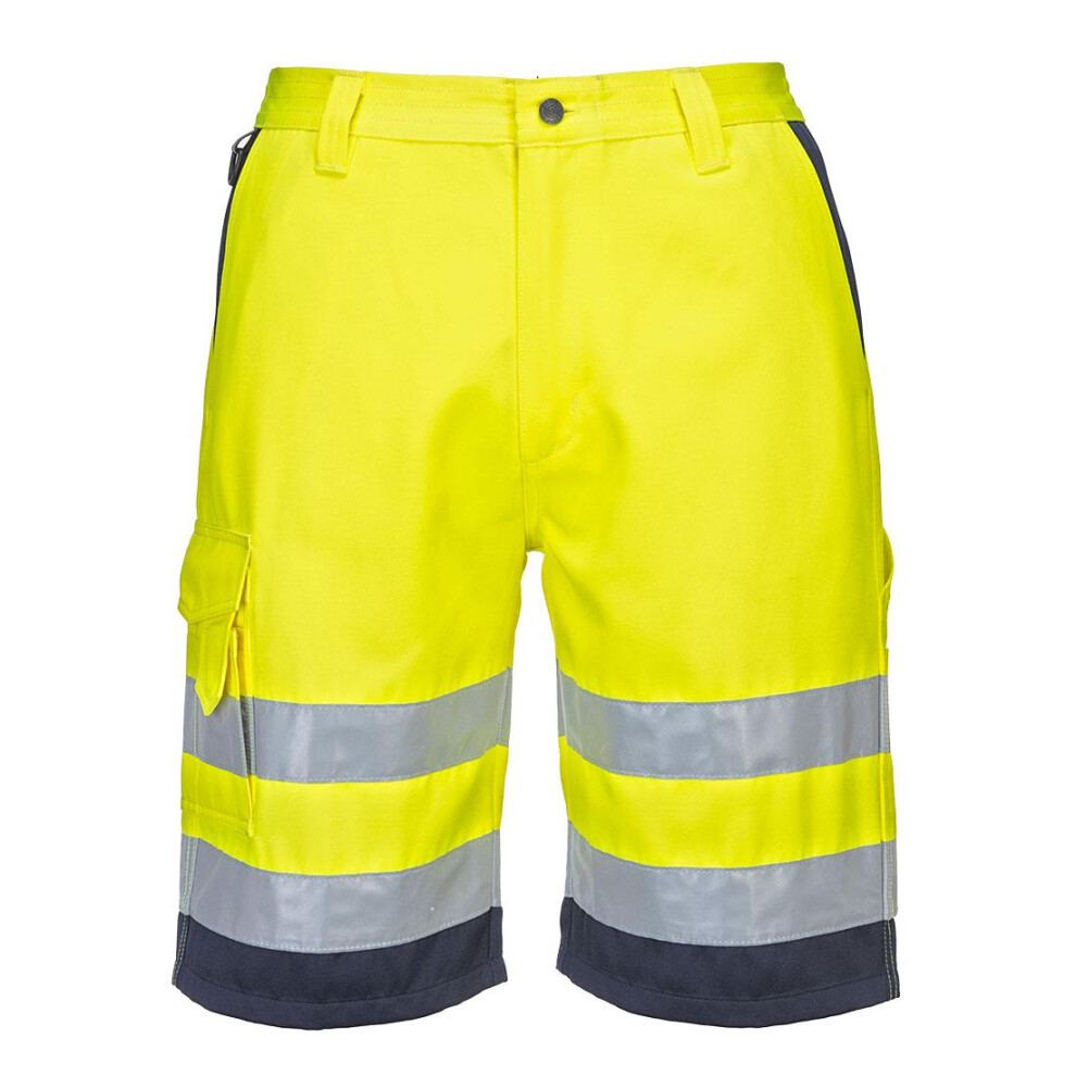 (3XL R, Yellow/Navy) Portwest Mens Contrast Hi-Vis Shorts