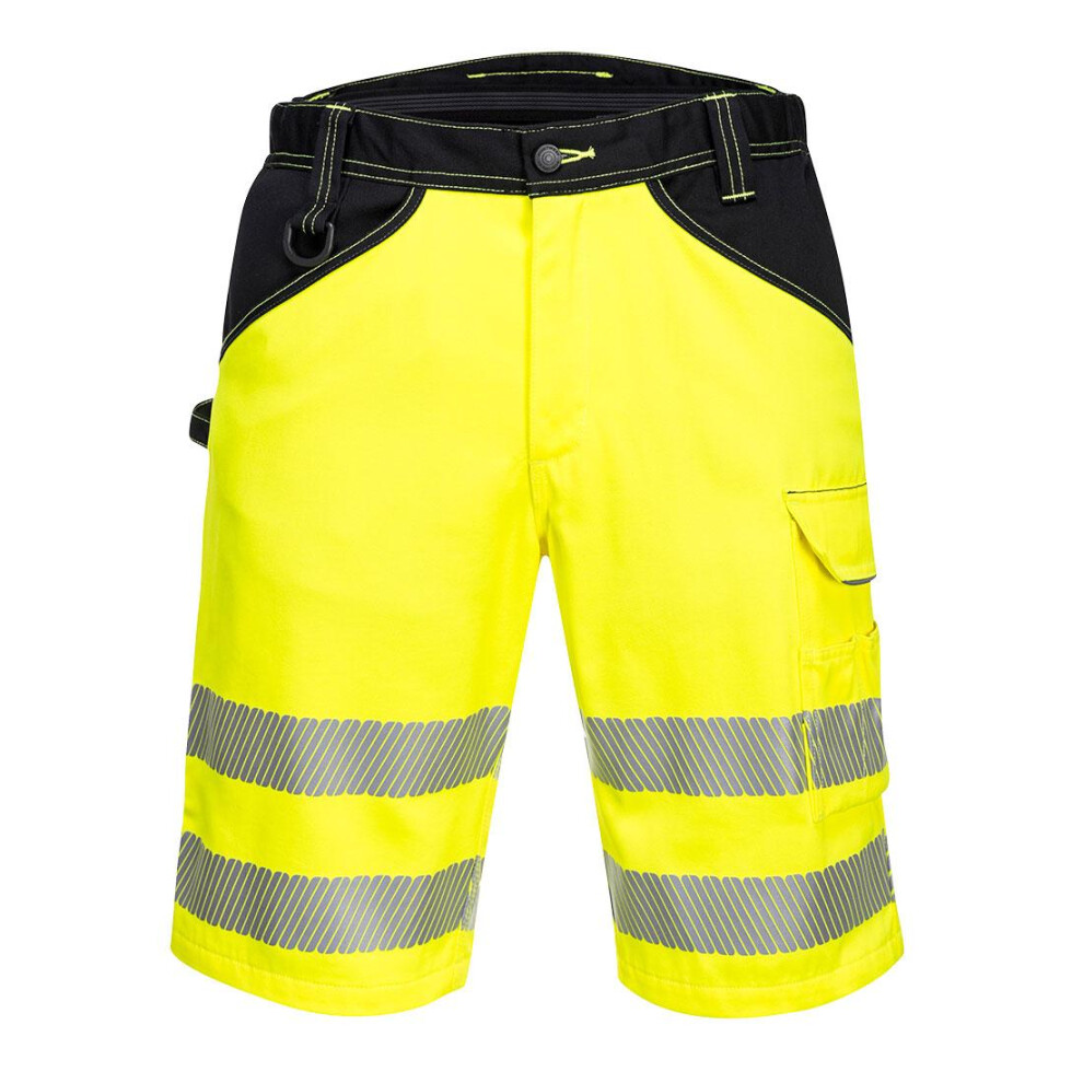 (30R, Yellow/Black) Portwest Mens PW3 Contrast Panel Hi-Vis Shorts