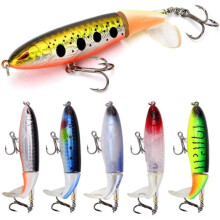 6Pcs Topwater Fishing Lure Set,Plastic Whopper Plopper Floating Rotating Tail Fishing Lure Hard Bait Hook