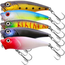 5Pcs Fishing Popper Lure, Fish Baits Bass Hard Lures 3D Eyes Poppers,Topwater Lures Bass Lures Fishing Hard Baits