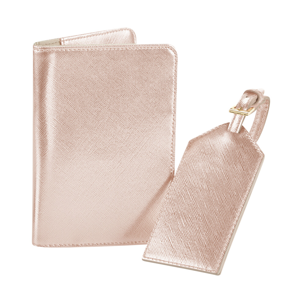 (One Size, Rose Gold) BagBase Faux Leather Boutique Travel Set
