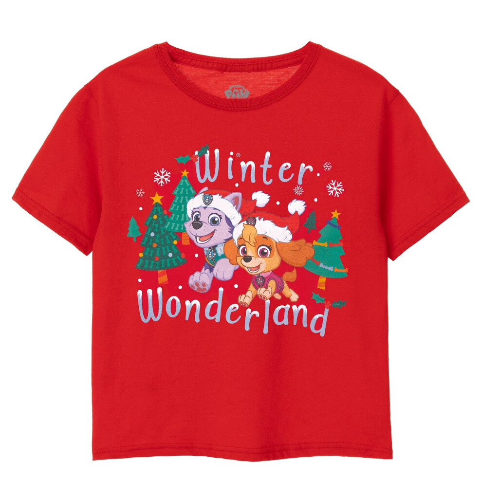 (7-8 Years, Red) Paw Patrol Girls Winter Wonderland T-Shirt