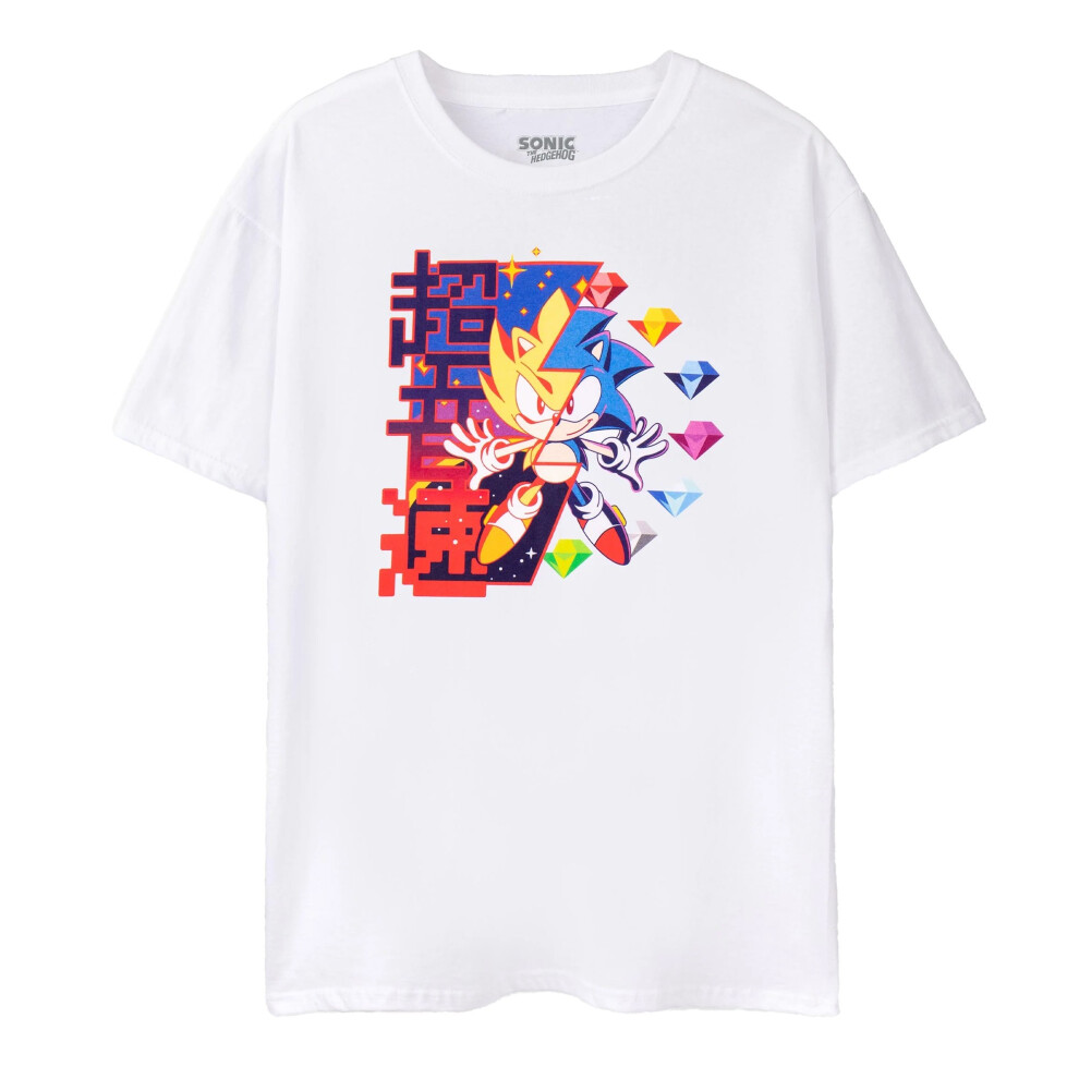 (S, White) Sonic The Hedgehog Mens Diamond T-Shirt