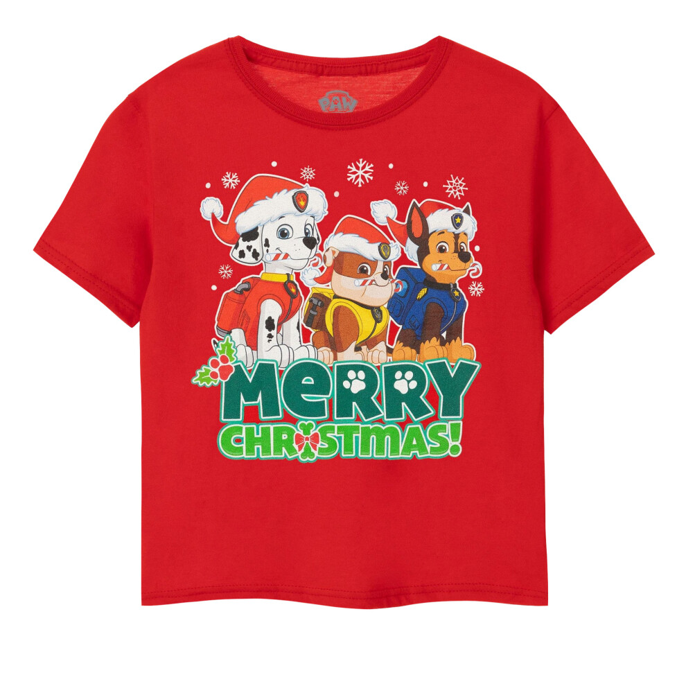 (5-6 Years, Red) Paw Patrol Boys Merry Christmas T-Shirt