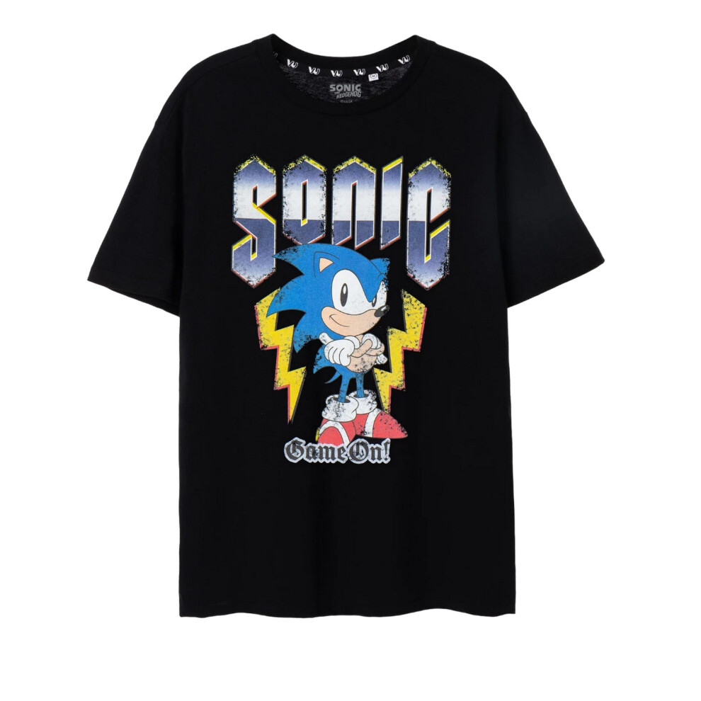 (M, Black) Sonic The Hedgehog Mens Game On! Short-Sleeved T-Shirt