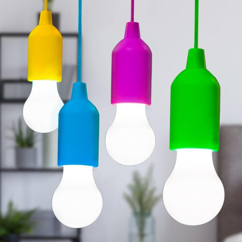 4 Cord Bulb Lights Light Bulb Battery Operated Hanging Pull Cord Lamp Decorative 2