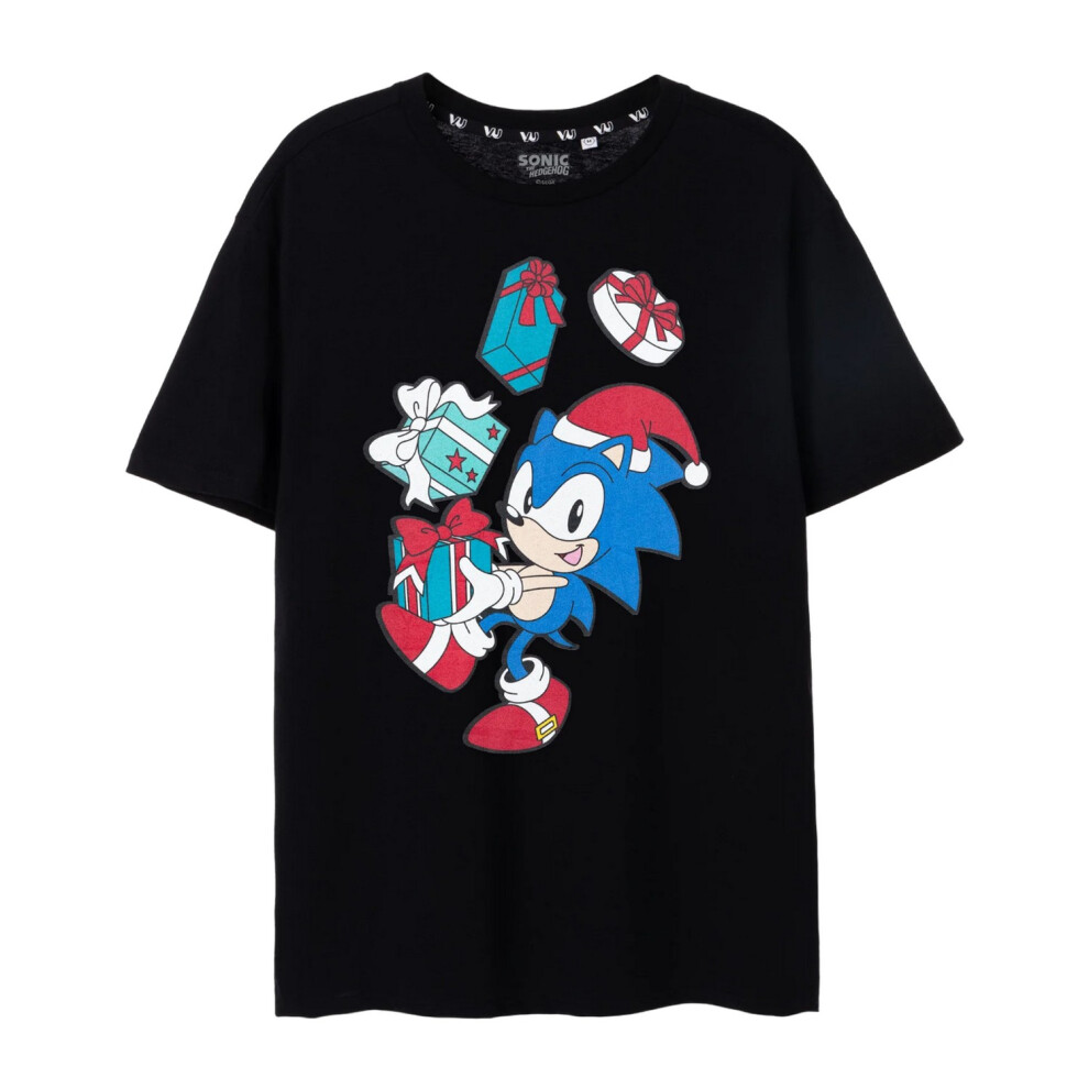 (L, Black) Sonic The Hedgehog Mens Present Christmas T-Shirt