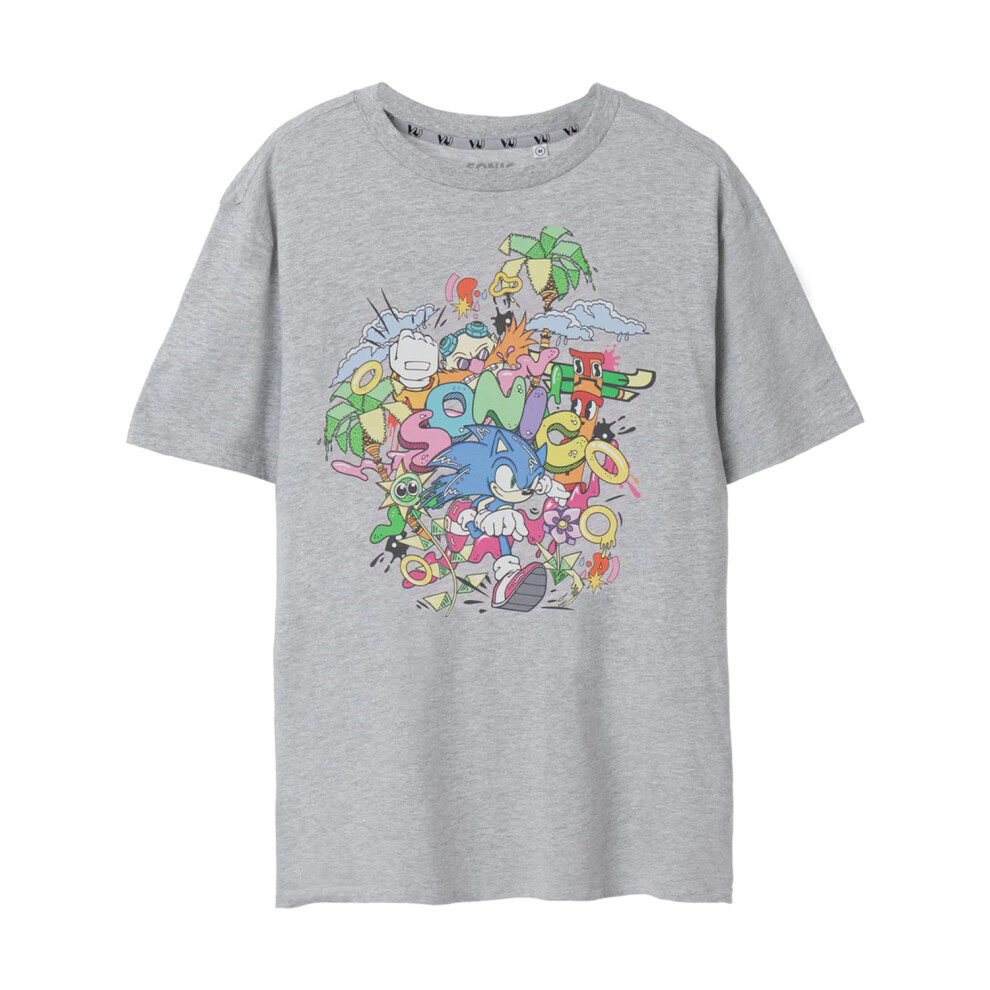 (XL, Grey Marl) Sonic The Hedgehog Mens Psychedelic T-Shirt