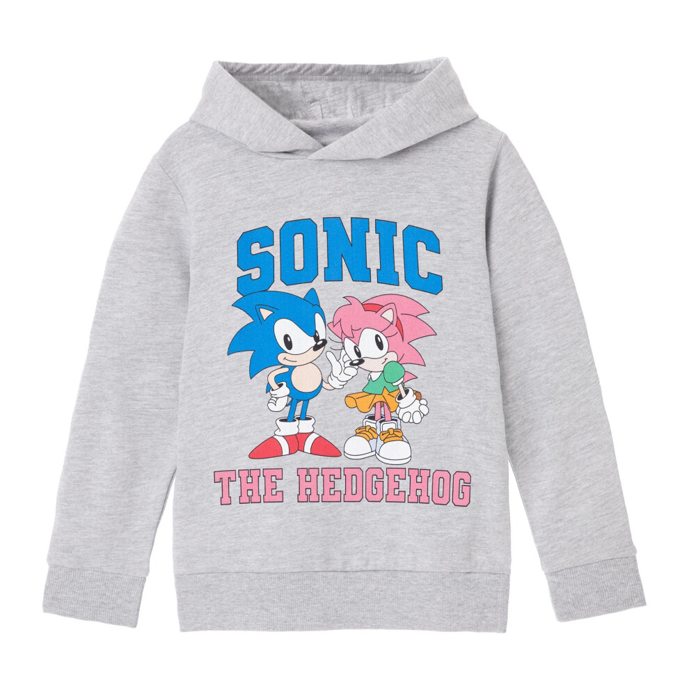 (3-4 Years, Grey Marl) Sonic The Hedgehog Girls Collegiate Sonic & Amy Hoodie
