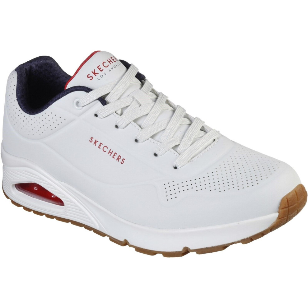 (11 UK, White/Navy/Red) Skechers Mens Uno Stand On Air Lace Up Leather Trainer