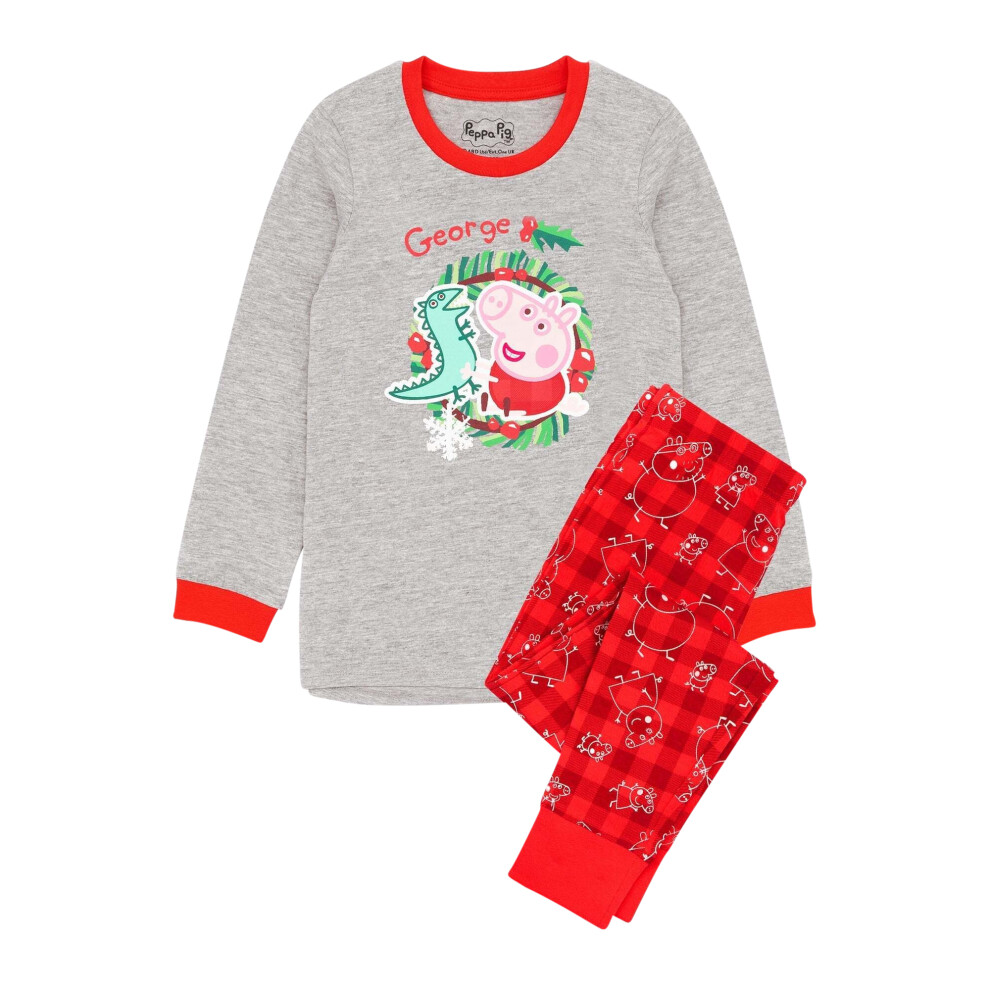 (18-24 Months, Red/Grey) Peppa Pig Boys George Pig Christmas Pyjama Set