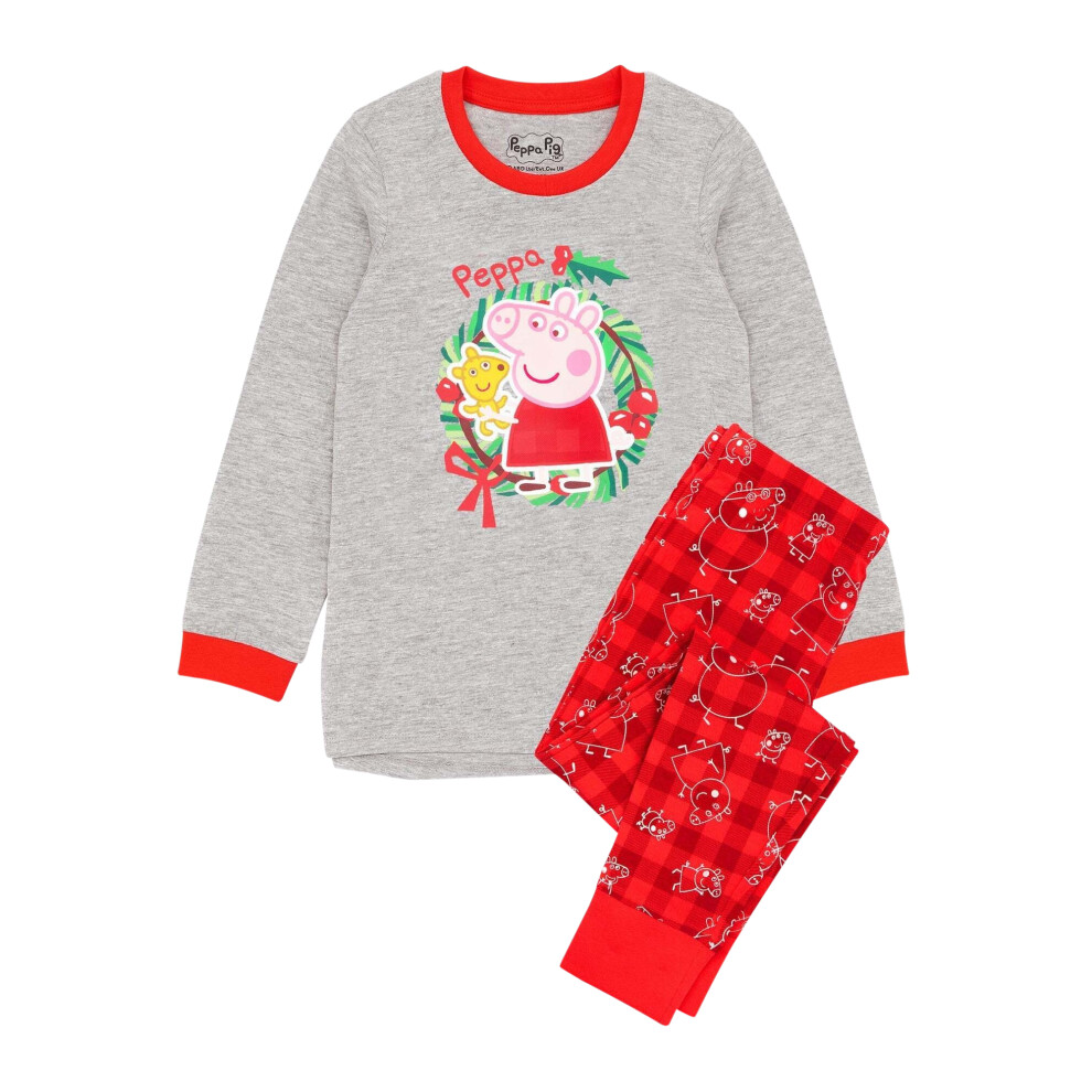 (3-4 Years, Red/Grey) Peppa Pig Girls Christmas Pyjama Set
