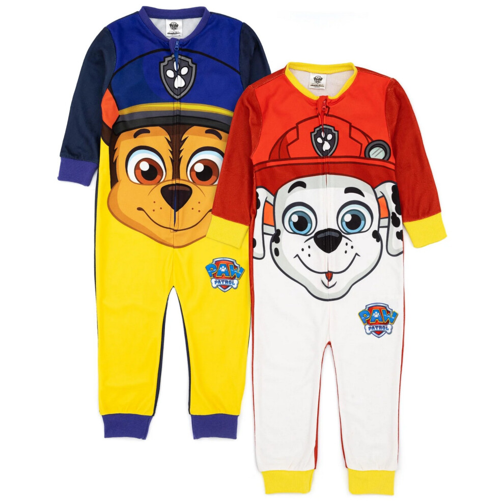 (4-5 Years, Blue/Yellow/White) Paw Patrol Childrens/Kids Chase & Marshall Sleepsuit (Pack of 2)