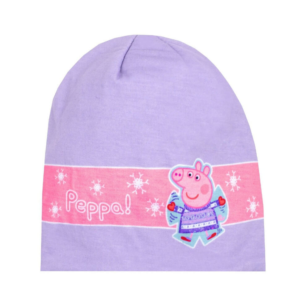 (52cm, Purple/Pink Print) Peppa Pig Girls Woolly Winter Hat