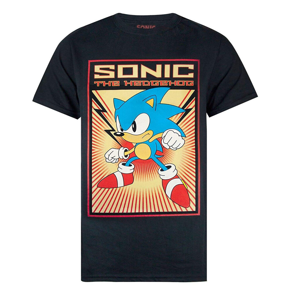 (XL, Black) Sonic The Hedgehog Mens Propaganda Poster T-Shirt