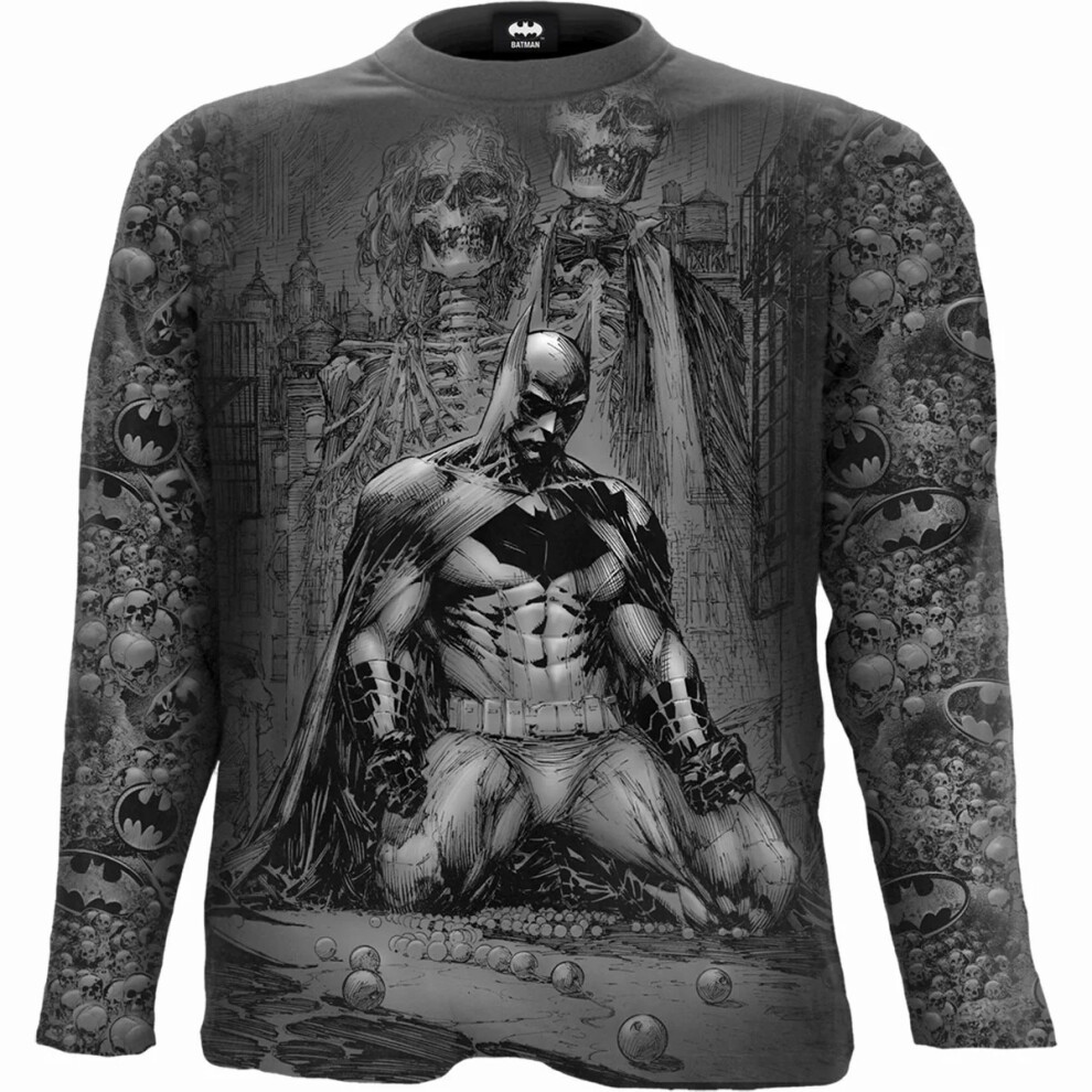 (S, Black) Batman Unisex Adult Vengeance Wrap Long-Sleeved T-Shirt