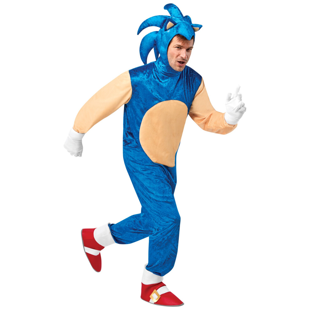 (S, Blue/Beige) Sonic The Hedgehog Mens Deluxe Costume