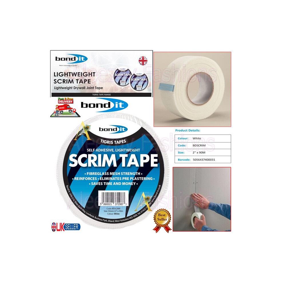 BOND IT Scrim Tape Plasterboard Drywall Fibreglass 50mm x 90m