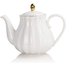 (White) Royal Teapot, Ceramic Tea Pot with Removable Stainless Steel Infuser, Blooming&Loose Leaf Teapot