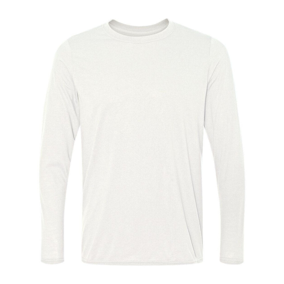 (S, White) Gildan Performance Long Sleeve T-Shirt