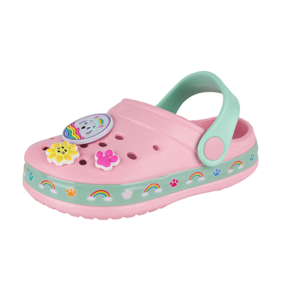 (7 UK Child, Pink/Green) Paw Patrol Girls Skye & Everest Badge Clogs