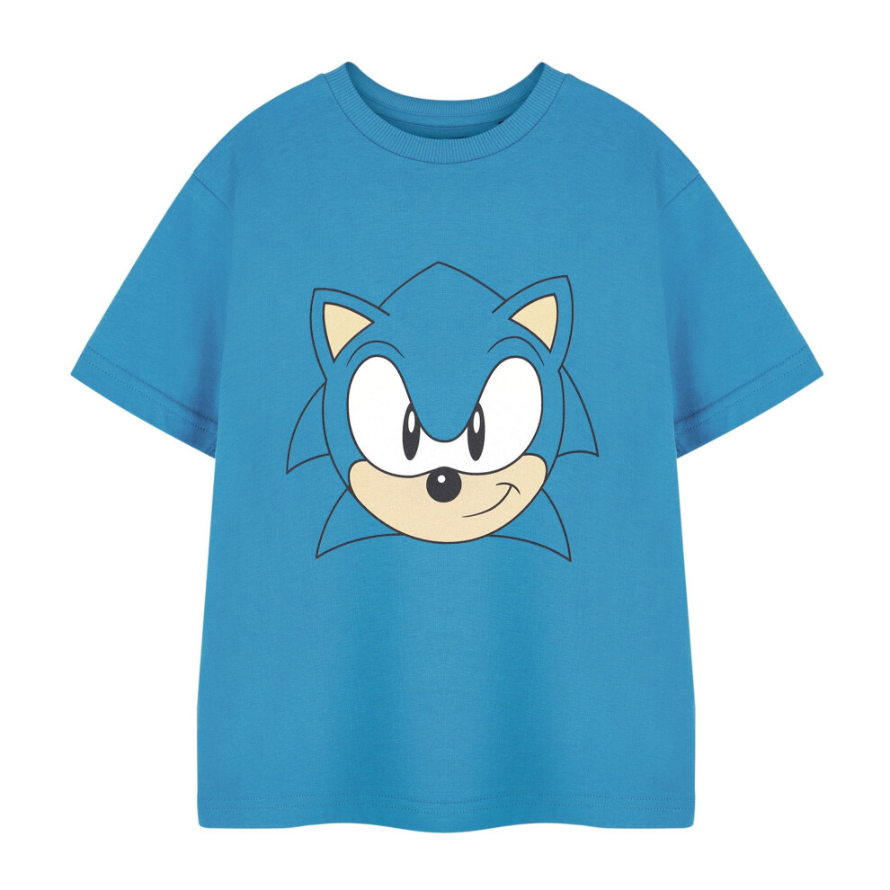 (13-14 Years, Blue) Sonic The Hedgehog Boys Face T-Shirt