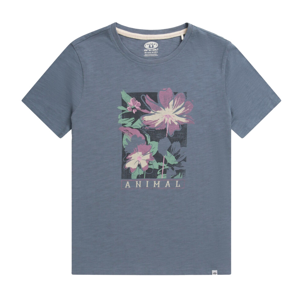 (20 UK, Blue) Animal Womens/Ladies Canopy Carina Flowers Organic T-Shirt