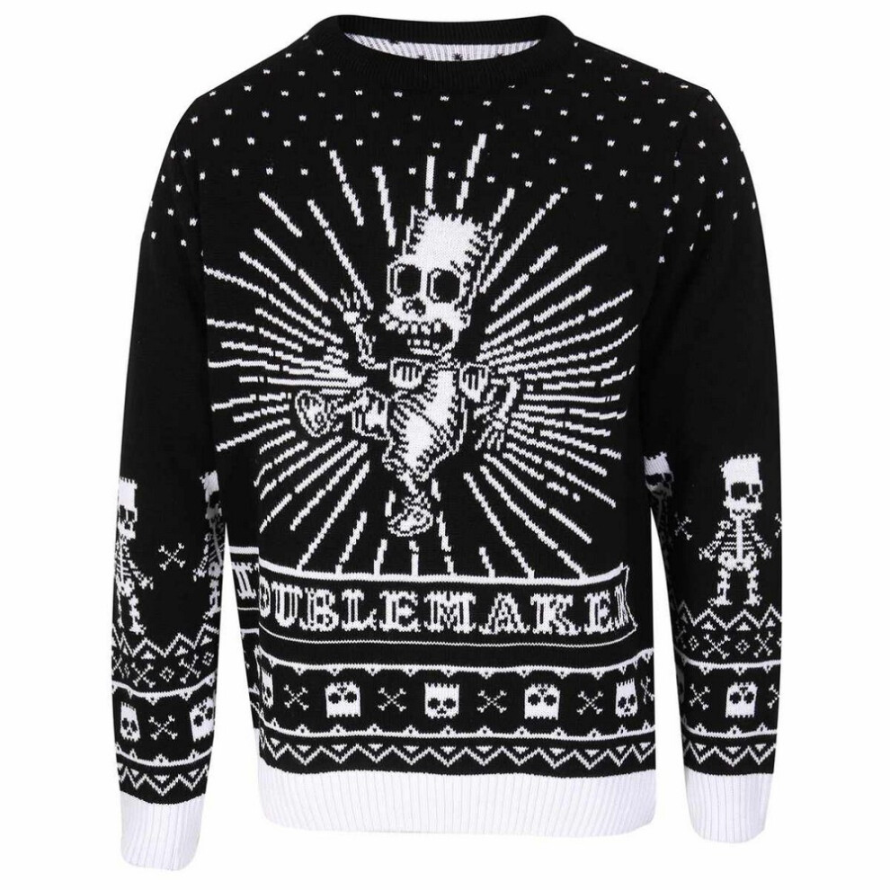 (M, Black/White) The Simpsons Unisex Adult Bad To The Bone Knitted Jumper