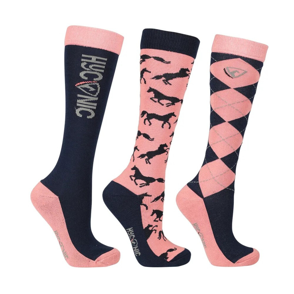 (4 UK-8 UK, Navy/Rose) HYCONIC Unisex Adult Patterned Socks (Pack of 3)-image-OPC-PF7CT9T-NEW