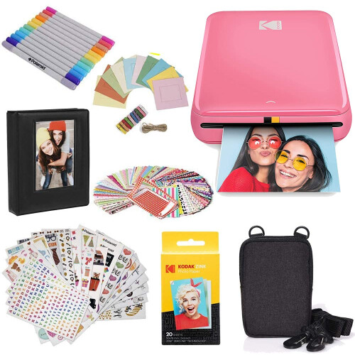 Kodak KODAK Step Instant Photo Printer With Bluetooth/NFC, ZINK Technology & KODAK App for iOS & Android (Pink) Gift Bundle 1