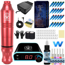 (TK019) Tattoo Kit POSEIDON Rotary Tattoo Pen Kit for Beginners Tattoo Machine Kit with Power Supply and 20 Pcs Tattoo Cartridge Needles, 6 Color Tattoo Inks