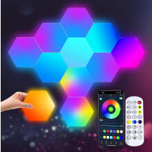 (3 Panels, Bluetooth+Remote Control) LED Light Panels Hexagon Lights, RGB LED Wall Lights App&Remote Control Gaming Lights Music Sync Hexagon Light Panel