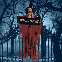 (Orange) Voice Control Welcome Banner Horror Hanging Ghost