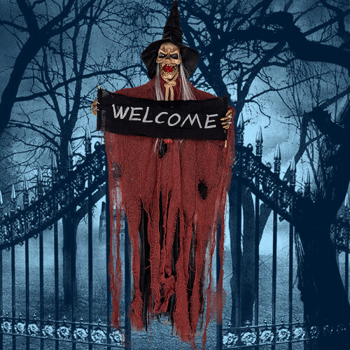 (Orange) Voice Control Welcome Banner Horror Hanging Ghost