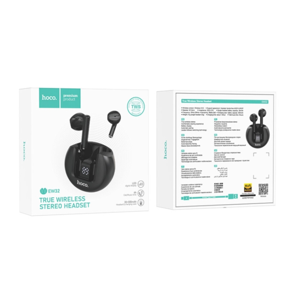Hoco Ew32 Gentle True Wireless Bluetooth Earphone(Black) Black 5458723445236
