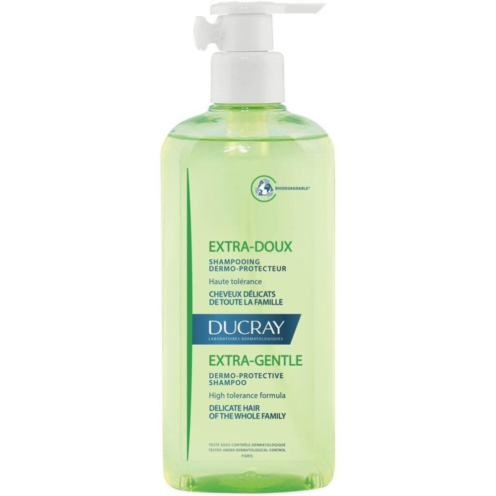 Ducray Extra-Gentle Shampoo Pump Bottle Gentle Care for Sensitive Hair and Scalp Strengthen and Protect Hair 400ml