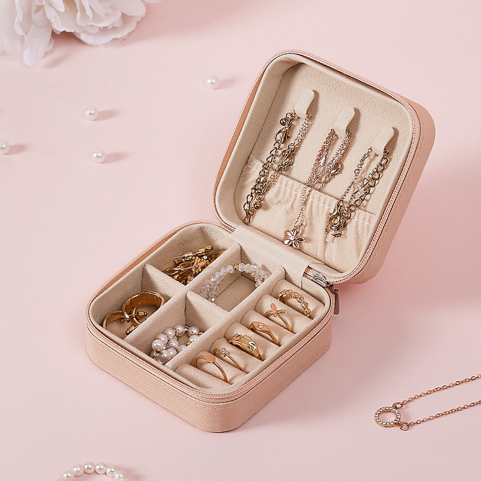 (Pink) Portable Small Faux Leather Jewellery Box