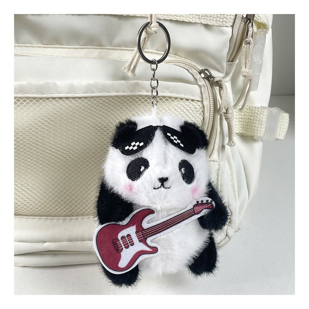 (Red) Adorable Panda Plush Toy With Guitar Keychain Cute Blush Panda Stuffed Animal Red
