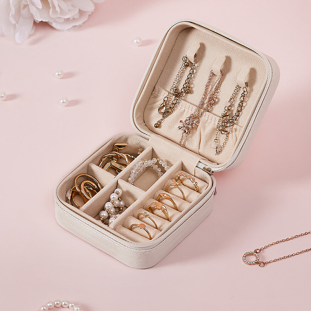 (White) Portable Small Faux Leather Jewellery Box