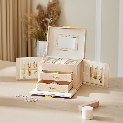 Living And Home Multi-Function Faux Leather Jewellery Storage Box with Drawers